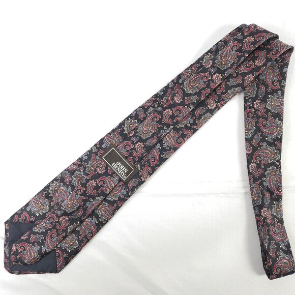 John Henry Black Paisley Silk Tie 57.5" x 3.5" Made in the USA - Picture 2 of 6
